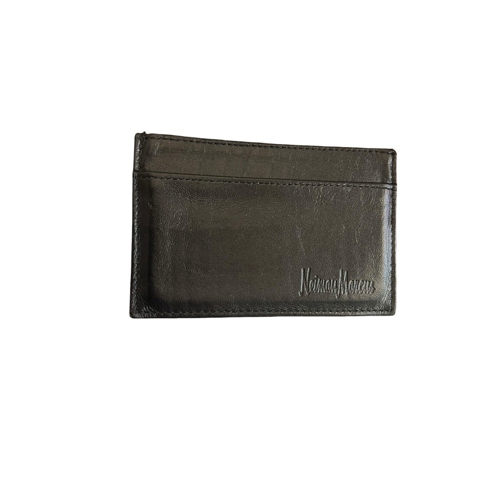 Neiman Marcus Slim Card Case Business Card Case, Wallet Black 4" X 2 5/8"